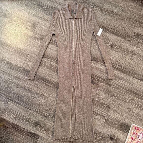 Anthropologie Shimmer Zip Front Metallic Duster Sweater - Picture 1 of 10